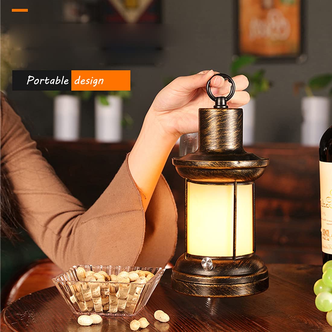 Camping Light, Retro Cordless Table Lamp Rechargeable LED Storm